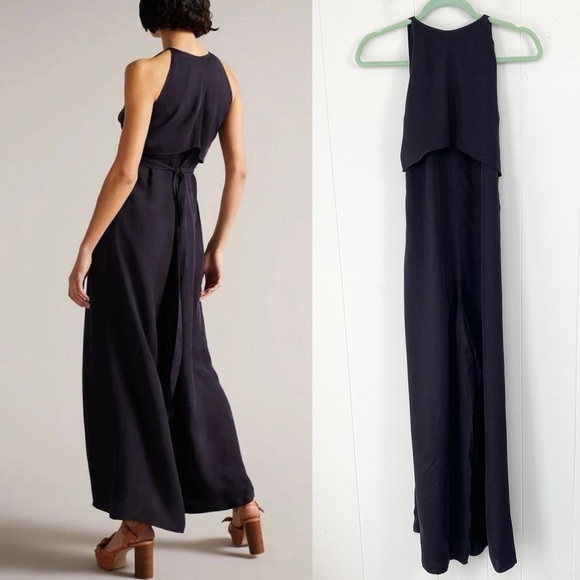 NWT Ted Baker Delvina Halterneck Wide Leg Wrap Tie Jumpsuit Dark Navy Sz 0 US 2 - Picture 2 of 16